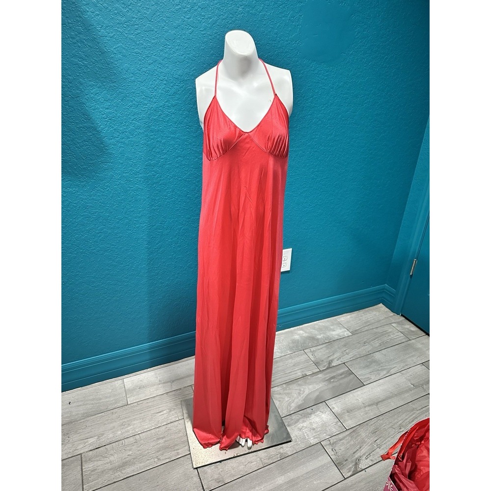 VTG 70s Maidenform Dream Wear Red Full Length‎ Satin Nightgown/Slip S